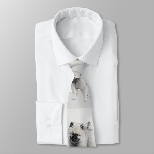 Cravate Dessin Keeshond Chiot - Joli dessin original Chien (Attaché)