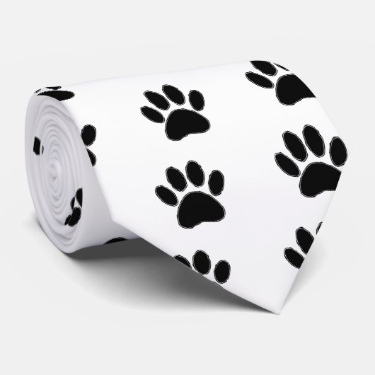 Cravate Dessin Paw Chien En Noir (Roulé)