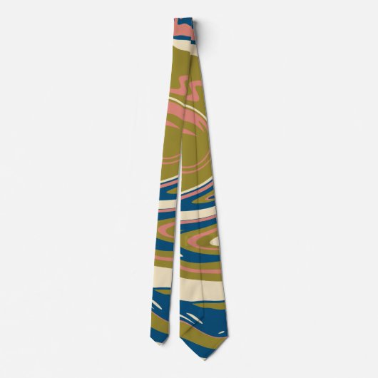 Cravate Déversement - Bleu, Vert olive, Rose et Crème (Dos)