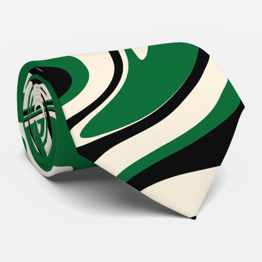 Cravate Déversement - vert, crème et noir (Roulé)