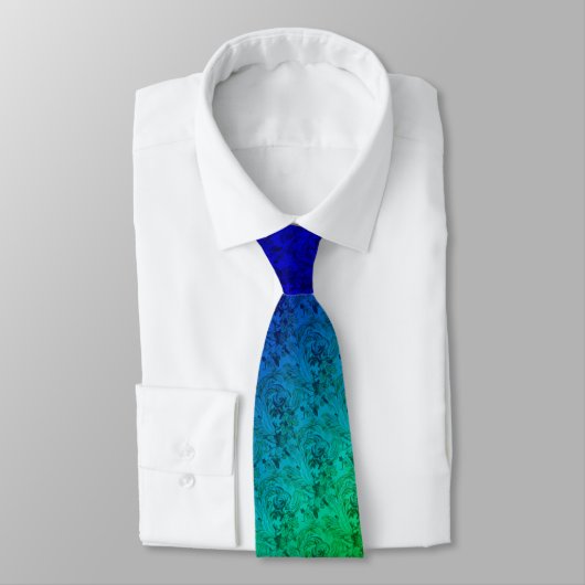 Cravate Diag Arc-en-ciel dégradé Floral Motif bleu vert (Attaché)