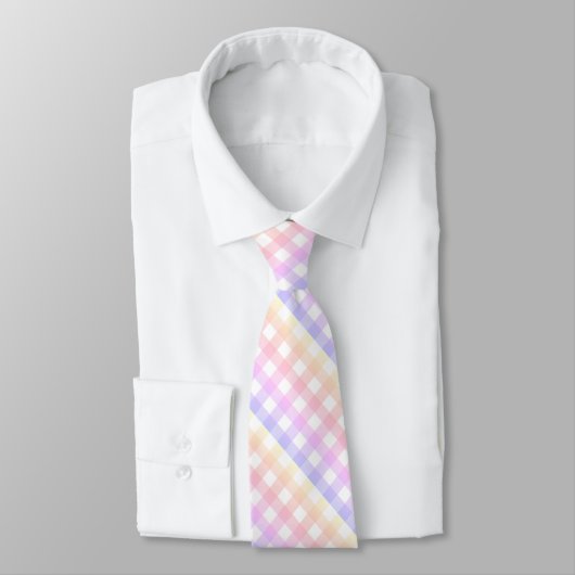 Cravate Diagonal Pastel Rainbow Checkerboard (Attaché)