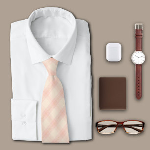 Cravate Diagonal Plaid Pink Simple Personnaliser Initiale