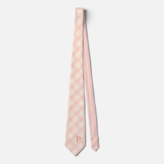 Cravate Diagonal Plaid Pink Simple Personnaliser Initiale (Devant)