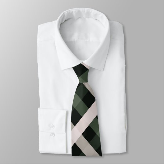 Cravate Diagonale En vichy Vert foncé, Beige, Noir profond (Attaché)