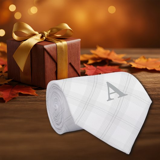 Cravate Diagonale Plaid Grey Simple Personnaliser Initiale