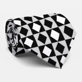 Cravate Diamant Rhombus blanc noir (Roulé)