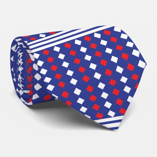 Cravate Diamant rouge blanc rayé (Roulé)