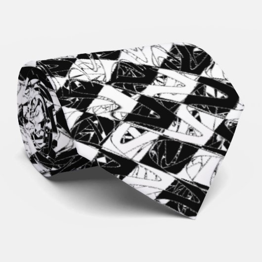 Cravate Diamants Abstraits noirs et blancs (Roulé)