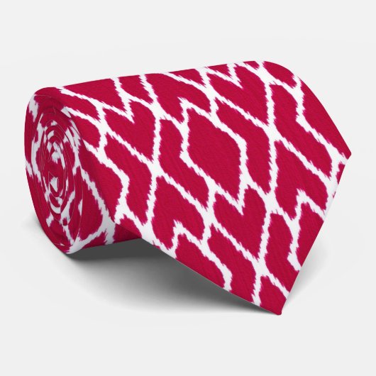 Cravate Diamants d'Ikat - Rouge rubis et blanc (Roulé)