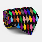 Cravate Diamants Harlequin Colorés Design Noir (Roulé)