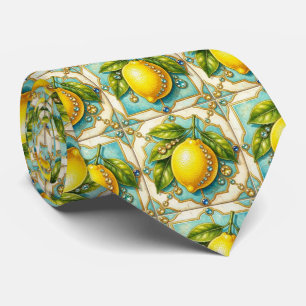 Cravate Diamants Méditerranéens de Citron Amalfi Art Déco