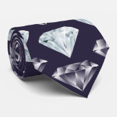 Cravate Diamond Motif Bling Navy Blue Luxe Elegant Nec (Roulé)