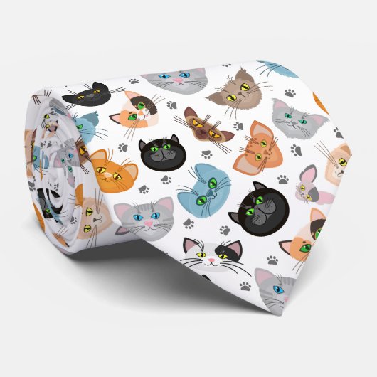 Cravate Différents visages de chat motif (Roulé)