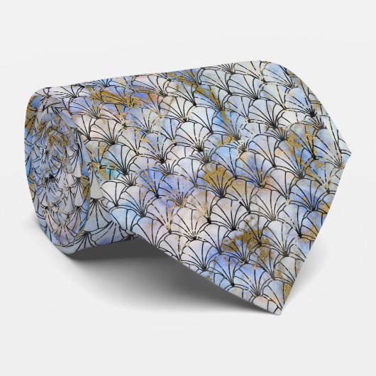 CRAVATE D'IMPRESSION BLUE GOLD ART DECO (Roulé)