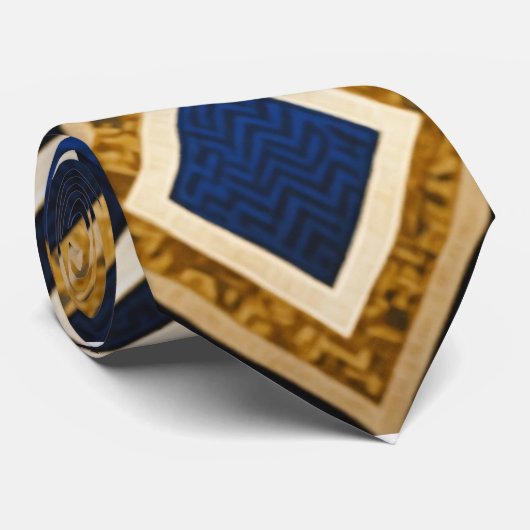 Cravate d'impression Gold Blue de luxe unique (Roulé)