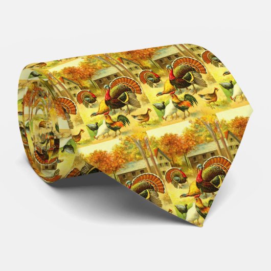 Cravate Dindons et poulets (Roulé)