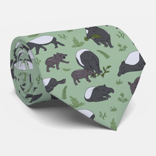 Cravate Dîner en famille Tapir en vert (Roulé)