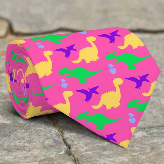 Cravate Dinosaure couleur mignon forme Motif rose