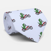 Cravate Dinosaure drôle de T-rex sur la moto rouge (Roulé)