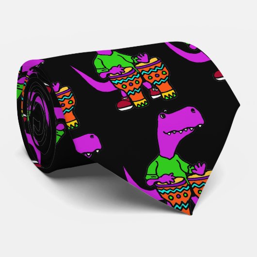 Cravate Dinosaure mignon de T-rex jouant des tambours de (Roulé)