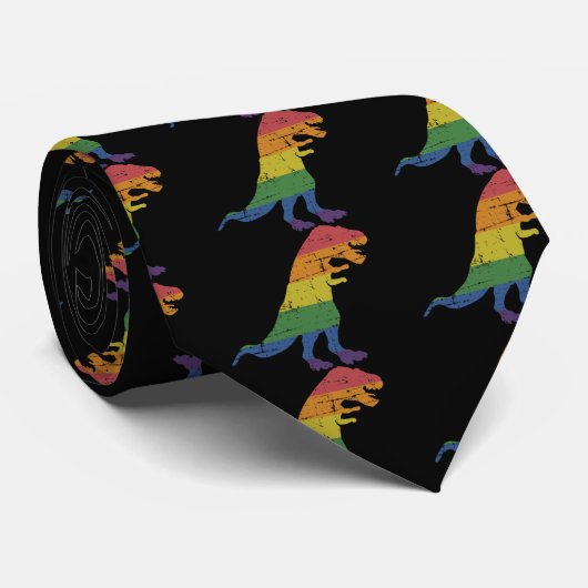 Cravate Dinosaure T-Rex Dinosaure Drapeau arc-en-ciel Sens (Roulé)