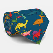 Cravate Dinosaures arc-en-ciel bleu (Roulé)