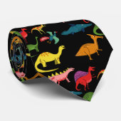 Cravate Dinosaures arc-en-ciel noir (Roulé)