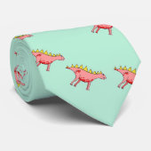 Cravate dinosaures roses sur bleu (Roulé)