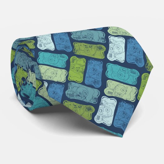 Cravate Disposable Cameras Blues and Greens Patterned (Roulé)