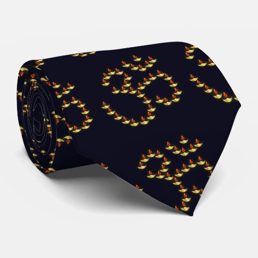 Cravate Diwali Gold Deepa dans Om Symbole bleu foncé (Roulé)