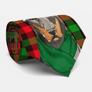 Cravate Doberman Amoureux des chiens et Festive Plaid Noël