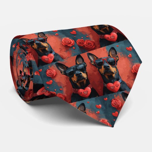 Cravate Doberman aux roses de la Saint-Valentin (Roulé)