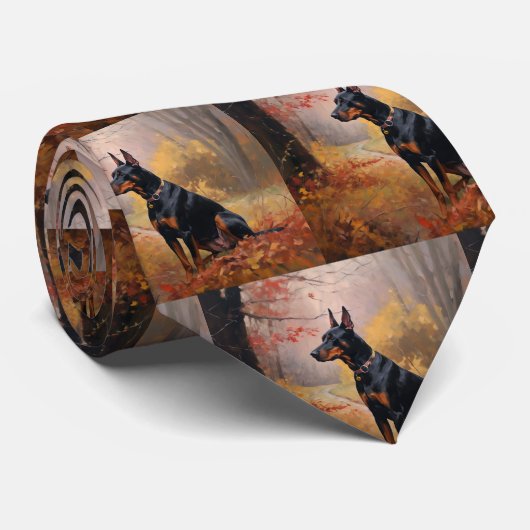 Cravate Doberman en automne Feuilles automne Inspire (Roulé)