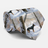 Cravate Doberman Pinscher Laisser Neige Noël (Roulé)