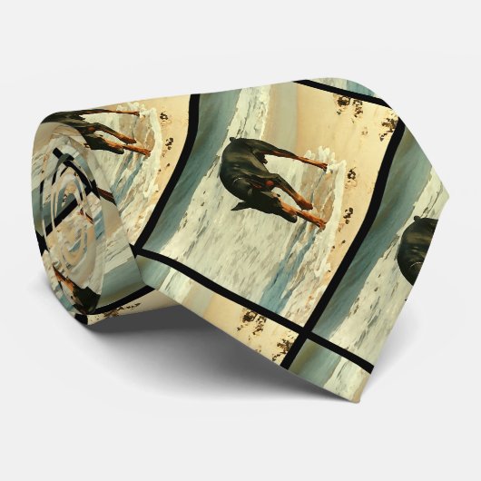 Cravate Dobermann à l'image de peinture de plage (Roulé)