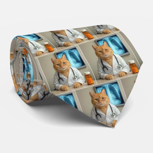 Cravate Doctor Ginger Cat With a Stethoscope (Roulé)
