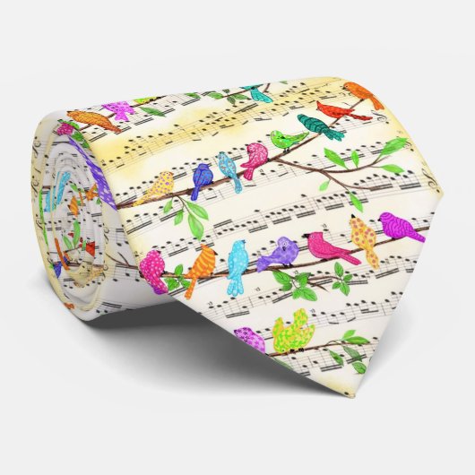 Cravate d'oiseaux musicaux colorés - Printemps (Roulé)