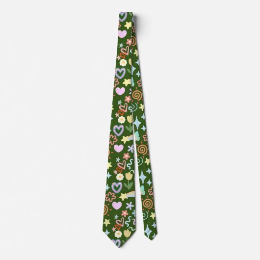 Cravate Doodé motif teinte pastel D Vert BG (Devant)