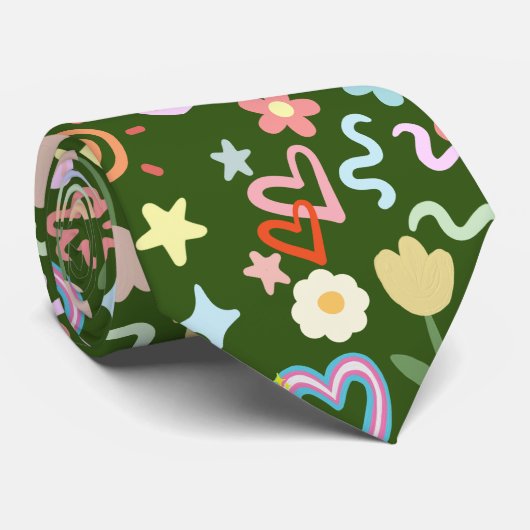 Cravate Doodé motif teinte pastel D Vert BG (Roulé)