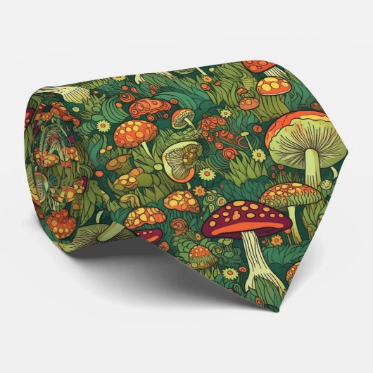 Cravate Doodle forestier enchanteur : Champignons psychédé (Roulé)