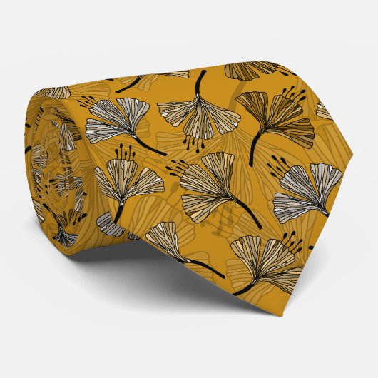 Cravate Doodle Jaune beau motif floral (Roulé)