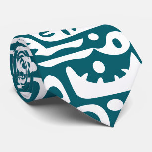 Cravate Doodles turquoises foncés et blancs 2 de 7