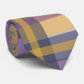 Cravate dorée violette et bleu moderne plaid (Roulé)