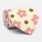 Cravate Douce Florale Rose et Motif à Points Marron Rétro (Roulé)