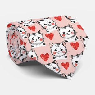 Cravate Douces Chats Kawaii Roses & Motifs de Cœurs (8)