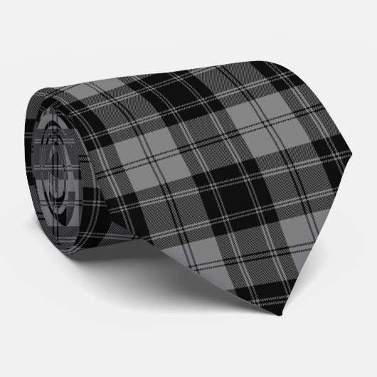 Cravate Douglas tartan noir gris plaid (Roulé)