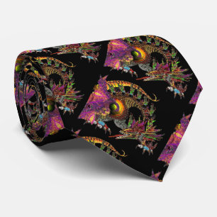 CRAVATE DRAGO / DRAGON D'IMAGINAIRE EN VIOLET D'OR ET NOIR