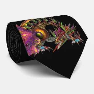 CRAVATE DRAGO / DRAGON D'IMAGINAIRE EN VIOLET D'OR ET NOIR