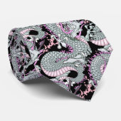 Cravate Dragon à éclaboussures grises sur rose (Roulé)